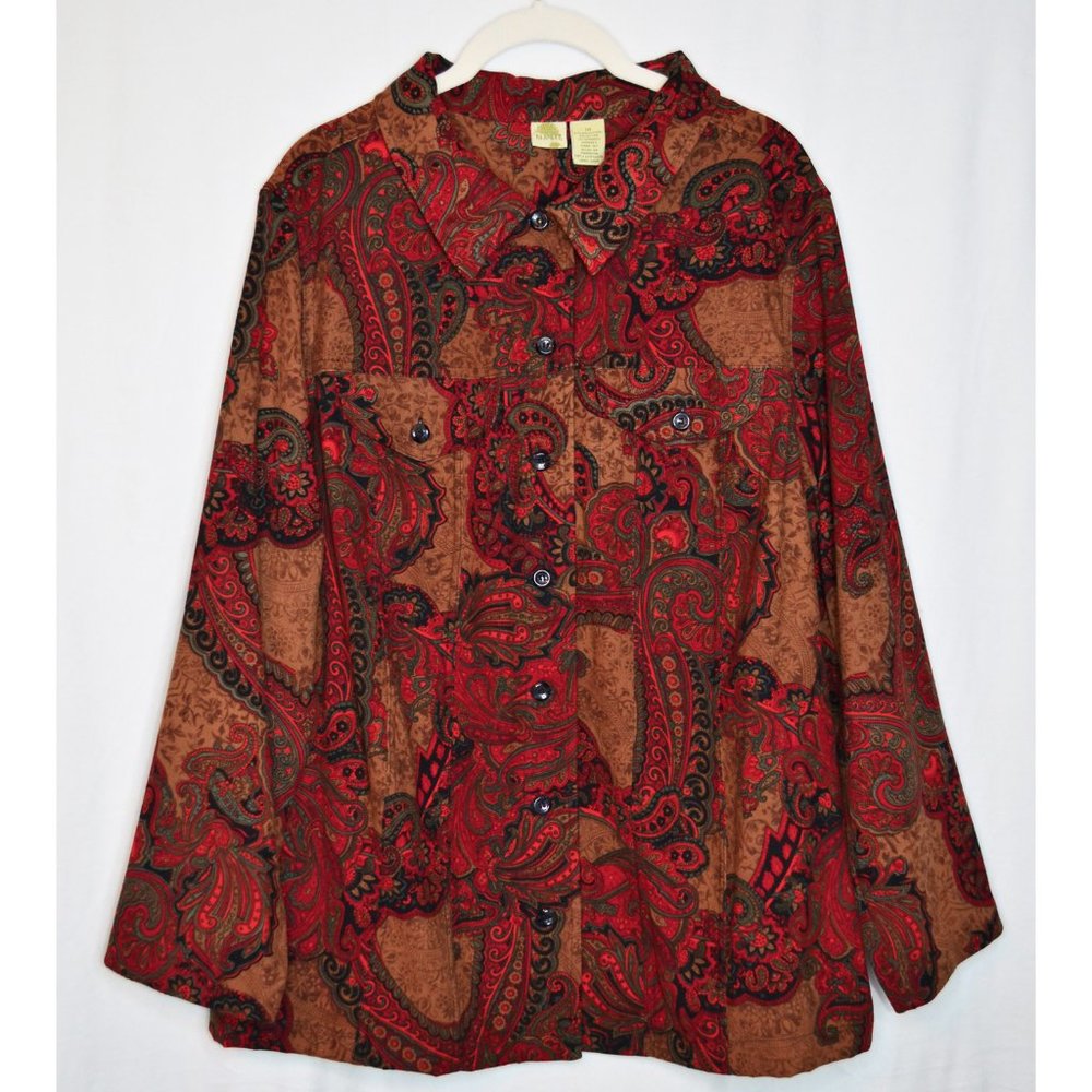 ISLANDER Faux Suede Long Sleeve Button Down Shirt Paisley Floral Size 1X